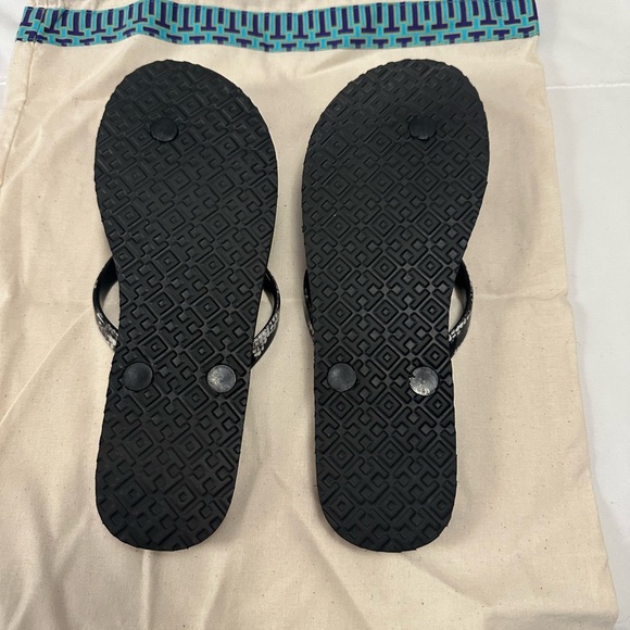 Tory Burch Black and White Snake Print Flip Flops - Picture 2 of 3